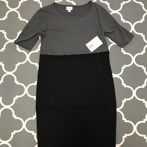 NWT LuLaRoe M Julia Dress Black Gray Colorblock